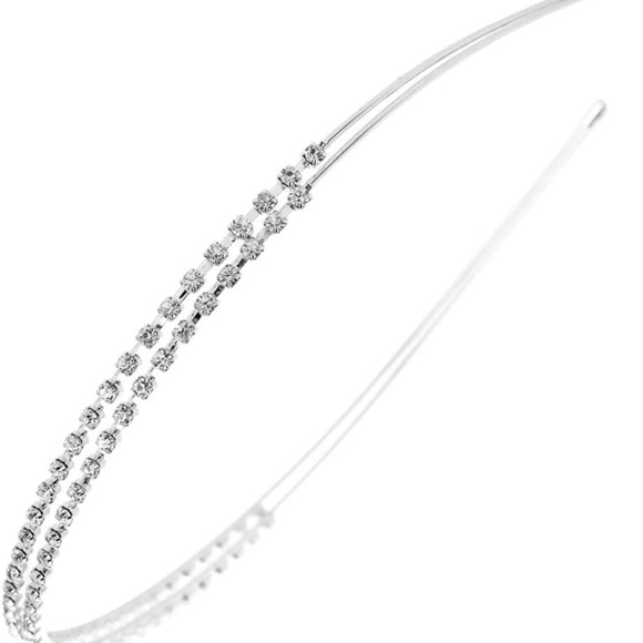🆕  1 Pc Silver Double Rows Crystal Rhinestones Fashion Headband - Picture 5 of 9